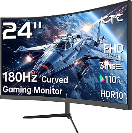 KTC 24 Inch 1500R Curved Gaming Monitor,180Hz 1ms FHD 1080p VA Monitor, Adaptive Sync, 110% sRGB, HDR Support, DisPlayPort/HDMI,Tilt, VESA for Gaming Home Office Business PS5 PC Monitors