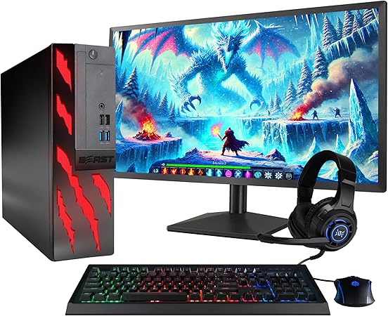 RGB Gaming PC Computer, BlairTech Beast | Intel Core i5 up to 4.1GHz with Radeon RX 550 Graphics, 16GB RAM, 500GB SSD, WiFi, Bluetooth, Windows 11 Desktop,1080p PC Gaming - RGB Gamer Bundle (Renewed)